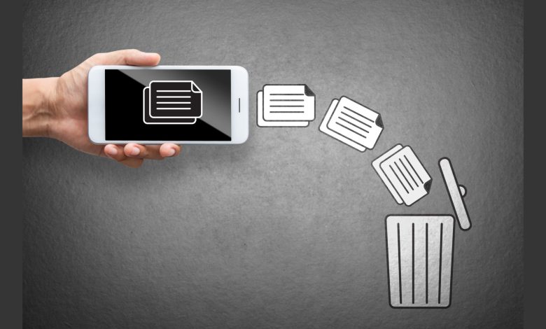 throw data file from mobile to trash bin